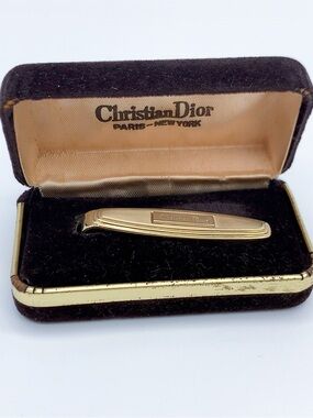 Vintage Christian Dior Gold Tie Clip in Original Case